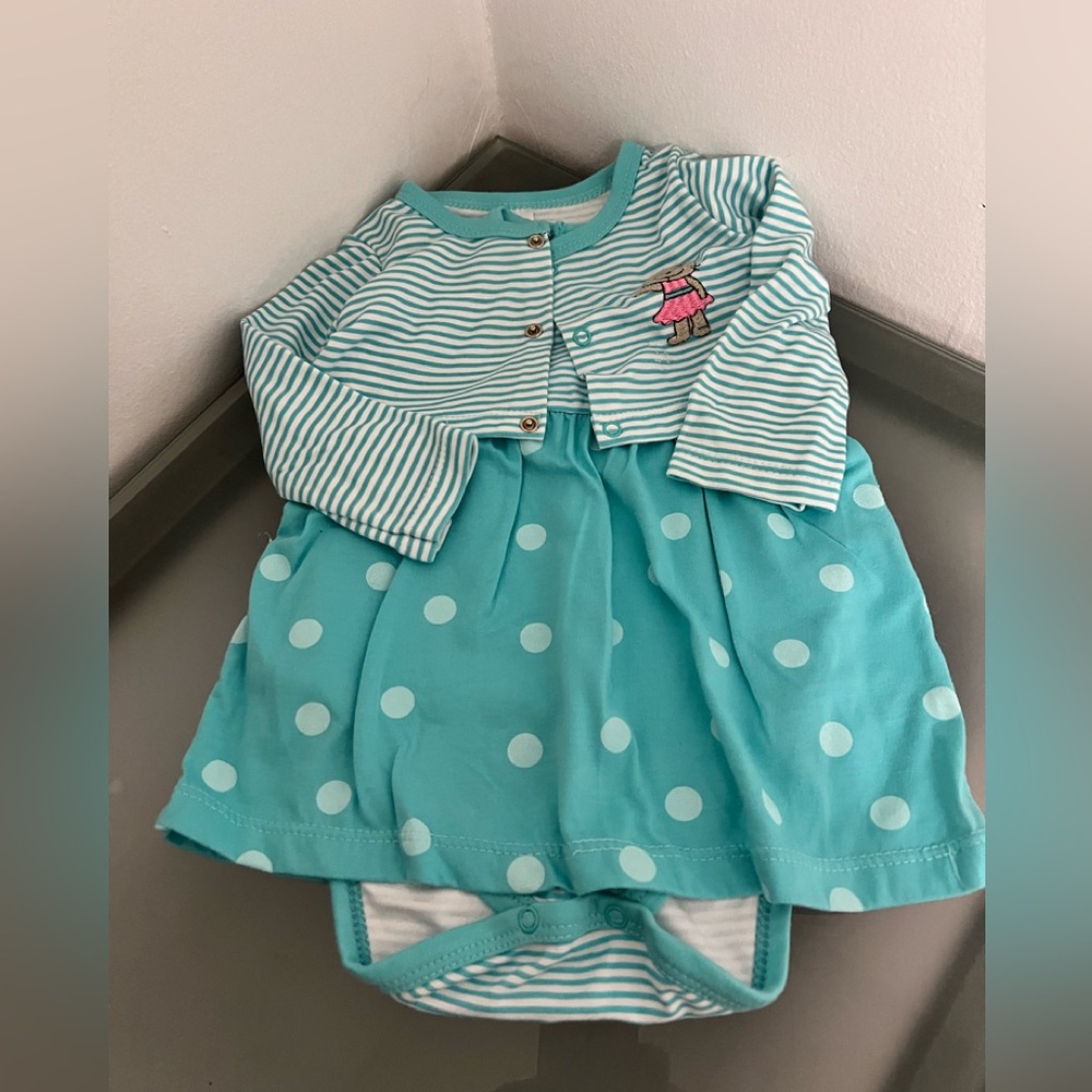Baby sueñosTeal Striped and Polka Dot Baby Dress